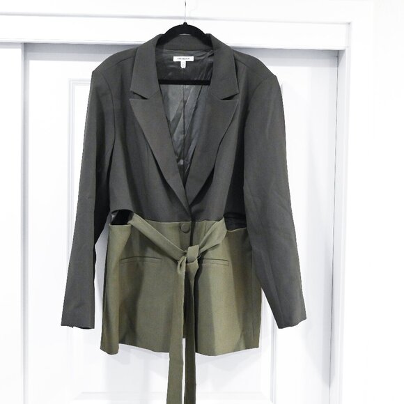 Good American Size 2XL Color Block Side Slit Two Tone Blazer in Olive Green - Picture 1 of 15